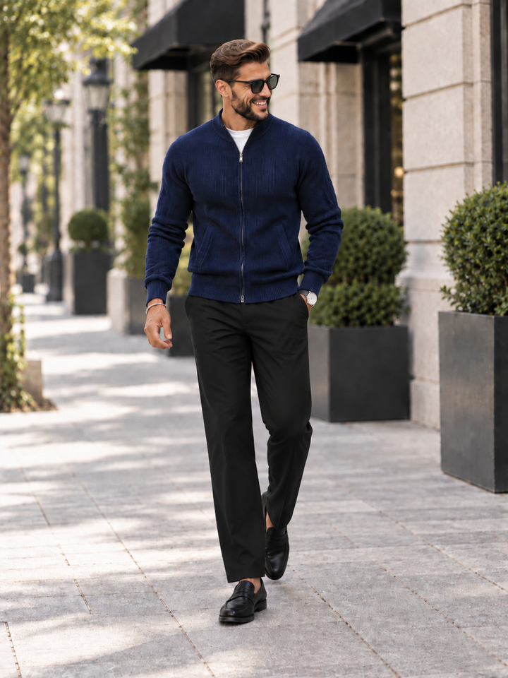 Emmett | Men's Stand Collar Full-Zip Knit Sweater