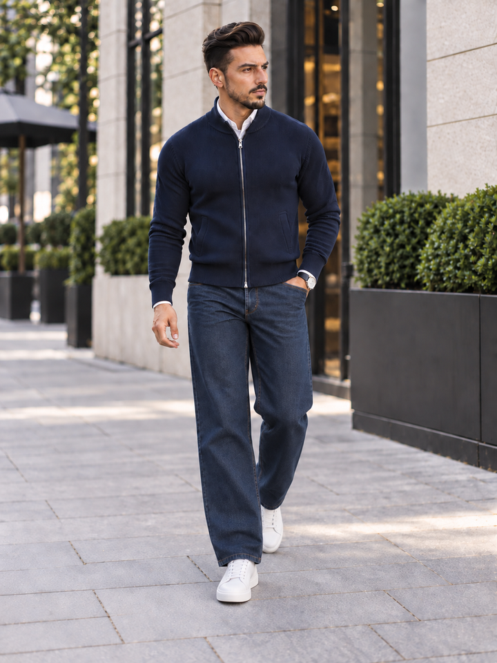 Emmett | Men's Stand Collar Full-Zip Knit Sweater