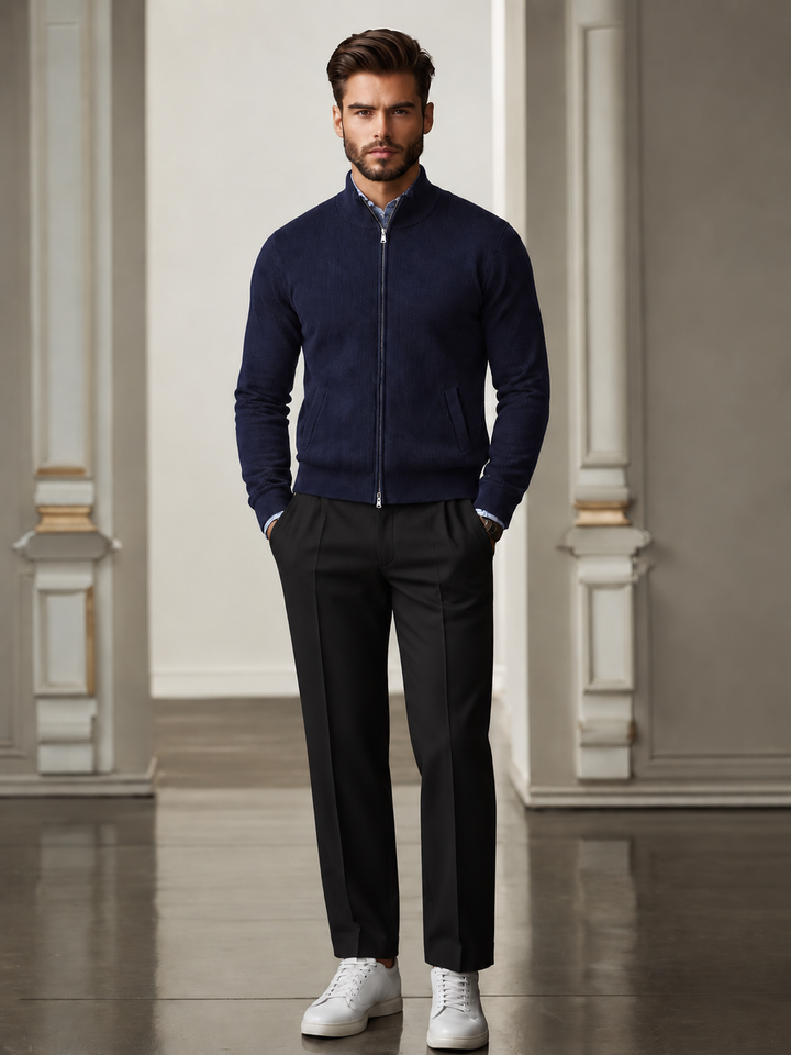 Emmett | Men's Stand Collar Full-Zip Knit Sweater