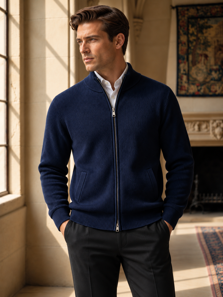 Emmett | Men's Stand Collar Full-Zip Knit Sweater