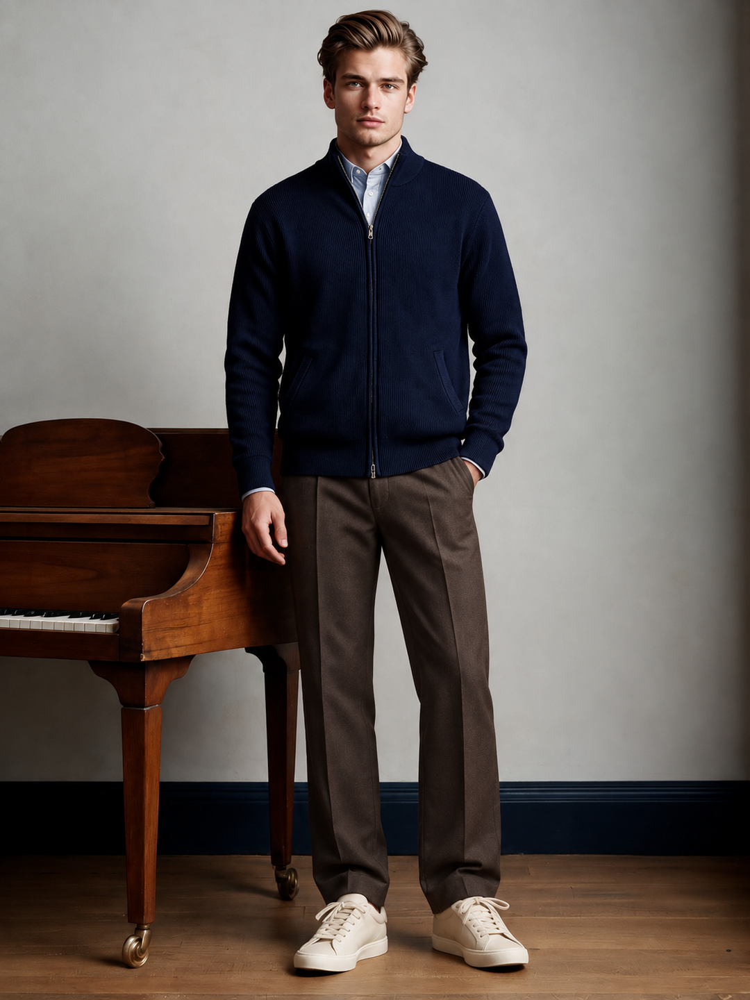 Emmett | Men's Stand Collar Full-Zip Knit Sweater