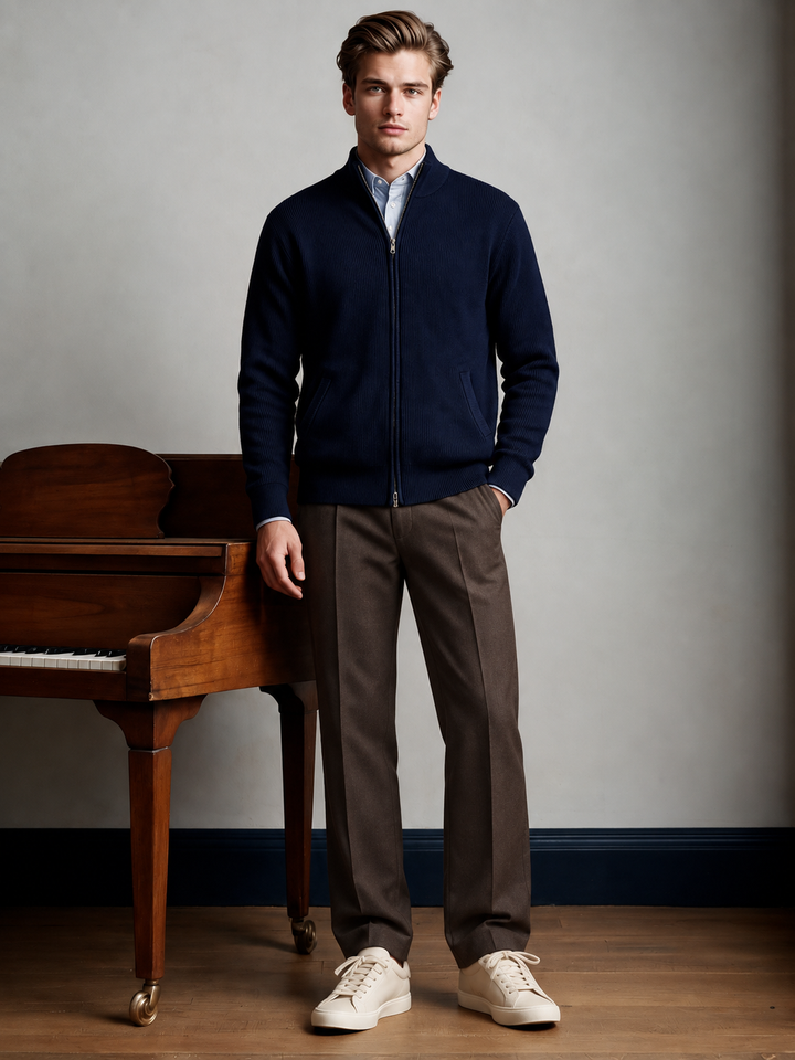 Emmett | Men's Stand Collar Full-Zip Knit Sweater