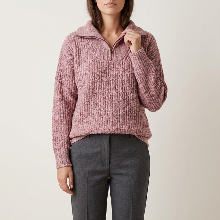 Greta | Women's Rib Knit Zip Up Sweater