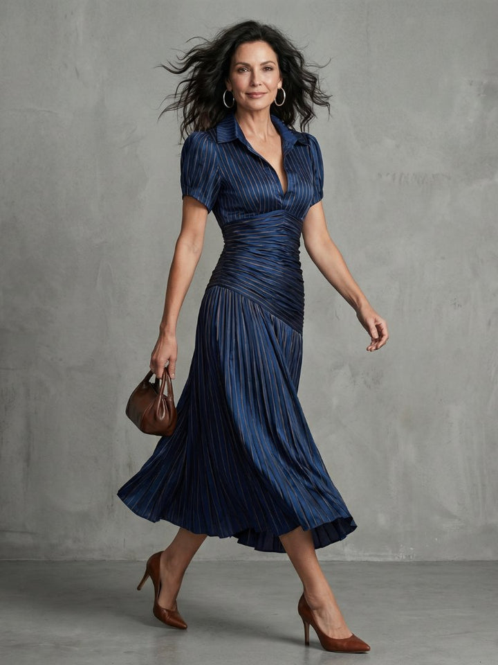 Hazel | Women's Striped Satin Midi Dress
