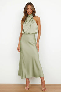 Juno | Women's Satin Halter Cocktail Midi Dress