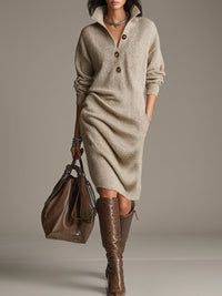 Tabitha | Women's Ribbed Knit Collared Sweater Dress