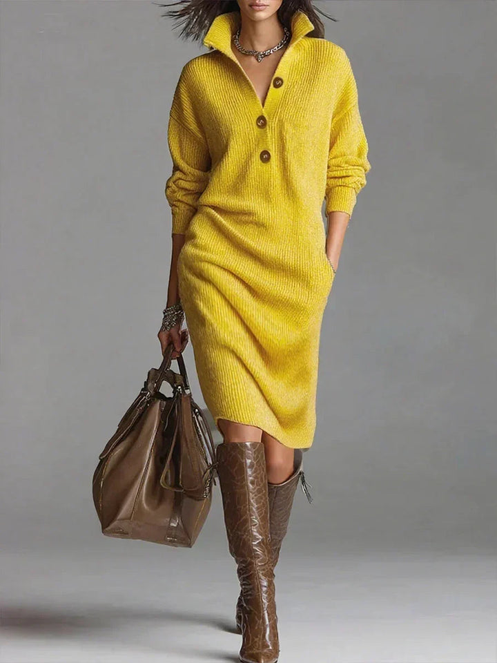 Tabitha | Women's Ribbed Knit Collared Sweater Dress