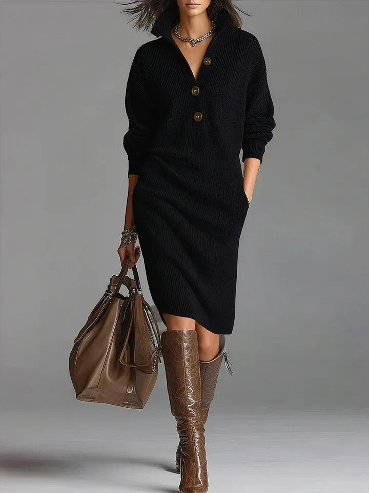 Tabitha | Women's Ribbed Knit Collared Sweater Dress
