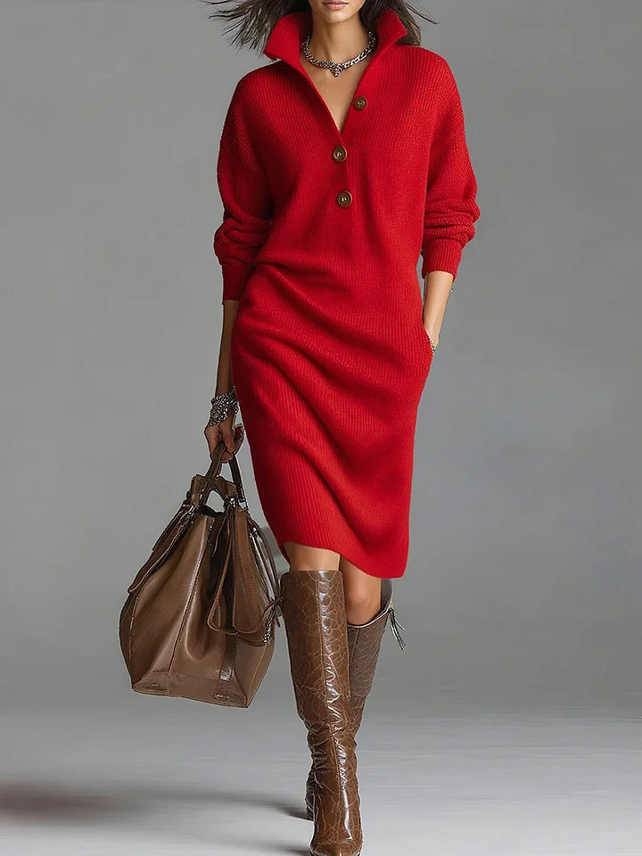 Tabitha | Women's Ribbed Knit Collared Sweater Dress