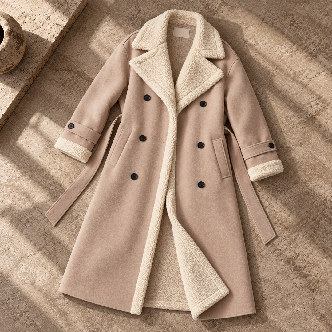 Octavia | Women's Double-Breasted Shearling-Trim Coat