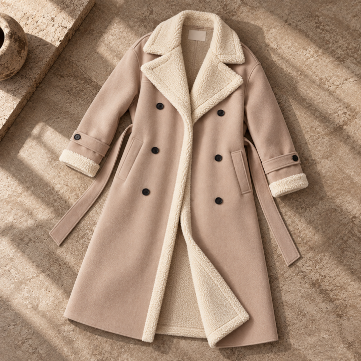 Octavia | Women's Double-Breasted Shearling-Trim Coat
