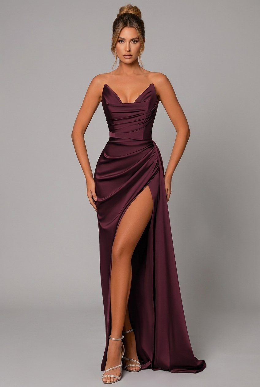 Genevieve | Women's Satin Sweetheart Maxi Dress