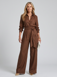 Priscilla | Women's Button Front Wide Leg Jumpsuit