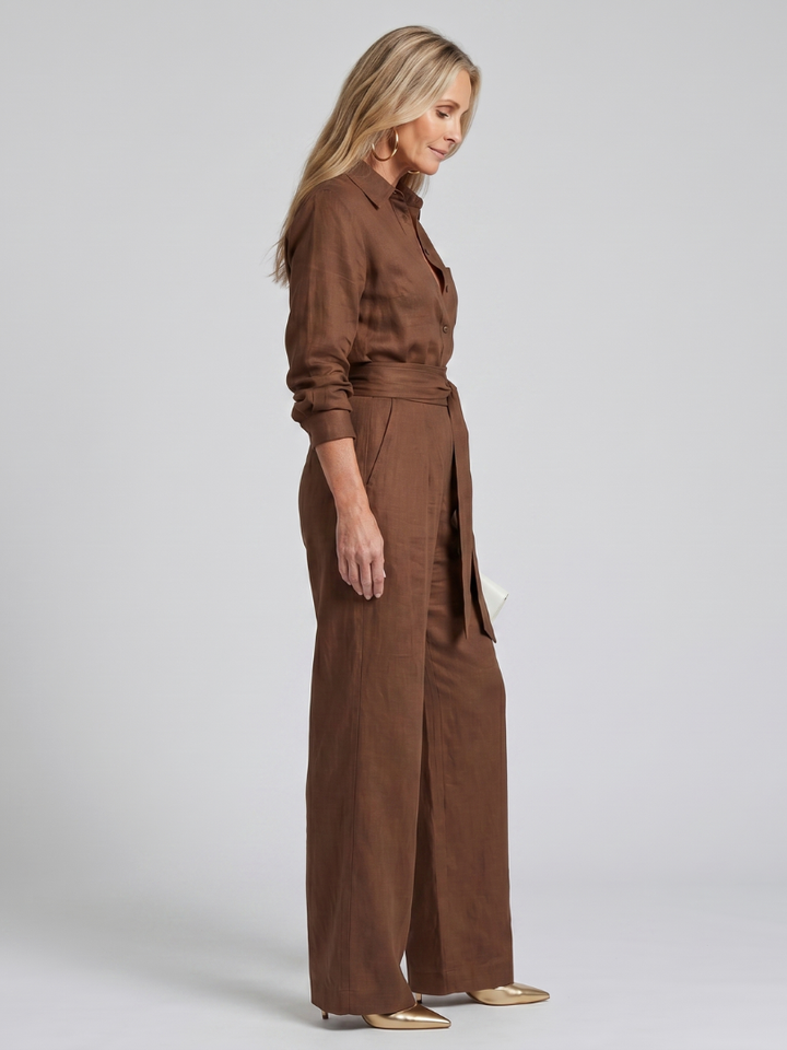 Priscilla | Women's Button Front Wide Leg Jumpsuit