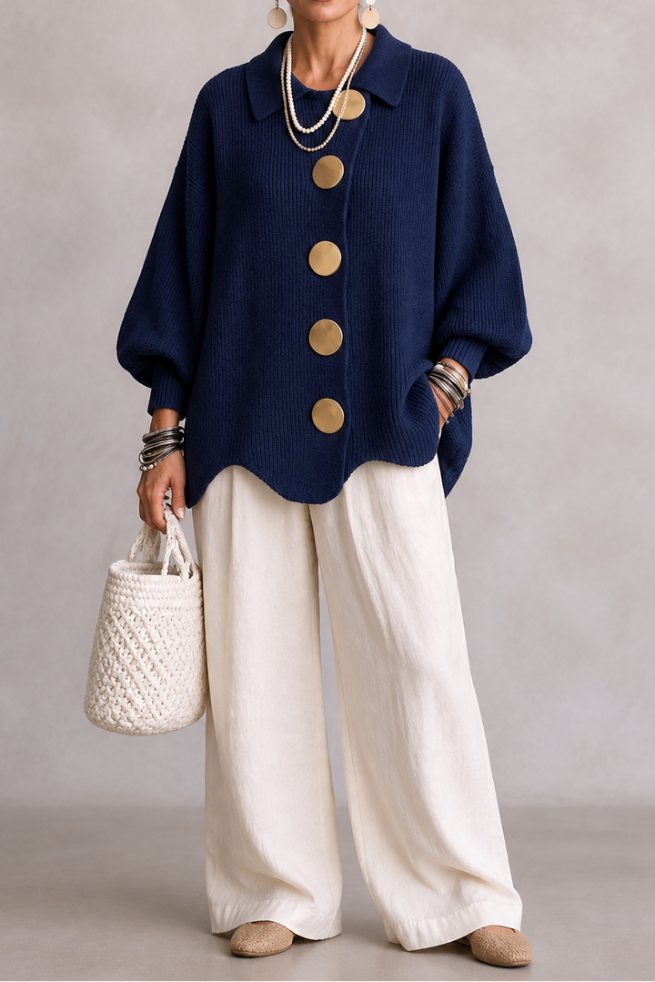 Primrose | Women's Oversized Scalloped-Hem Button Cardigan