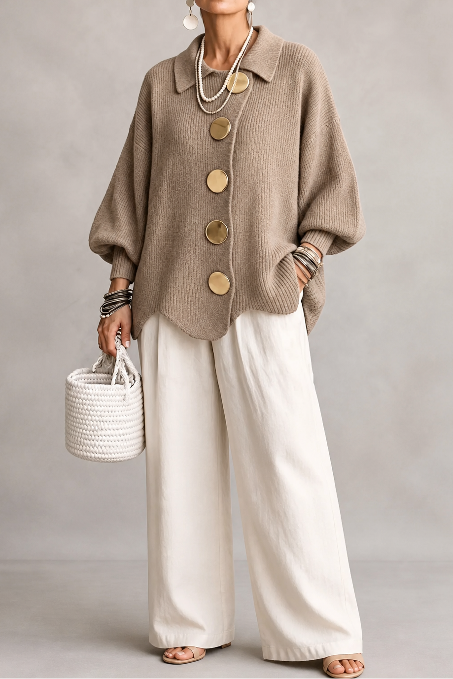 Primrose | Women's Oversized Scalloped-Hem Button Cardigan