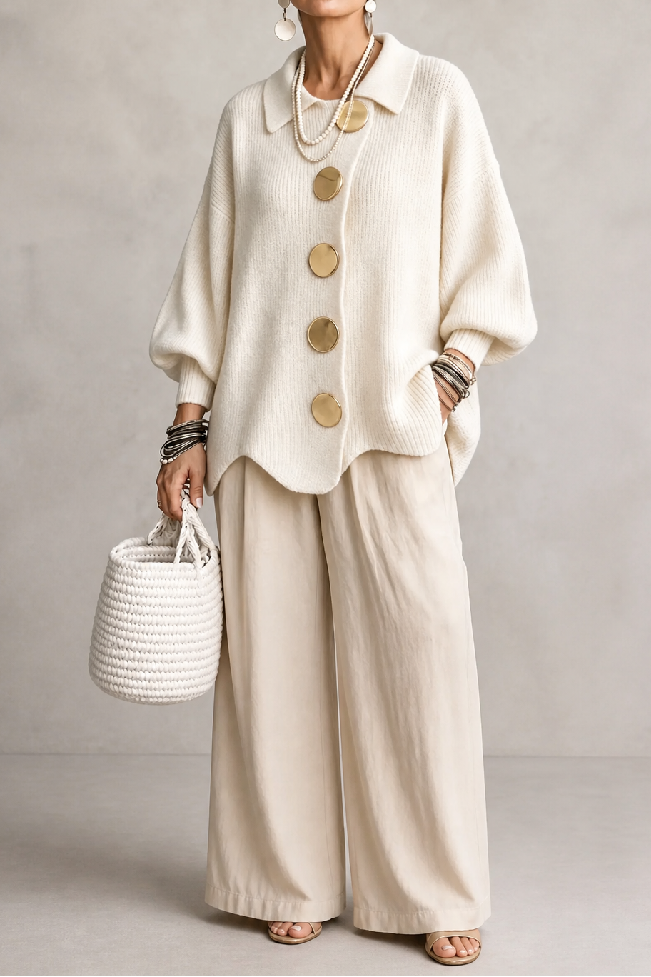 Primrose | Women's Oversized Scalloped-Hem Button Cardigan