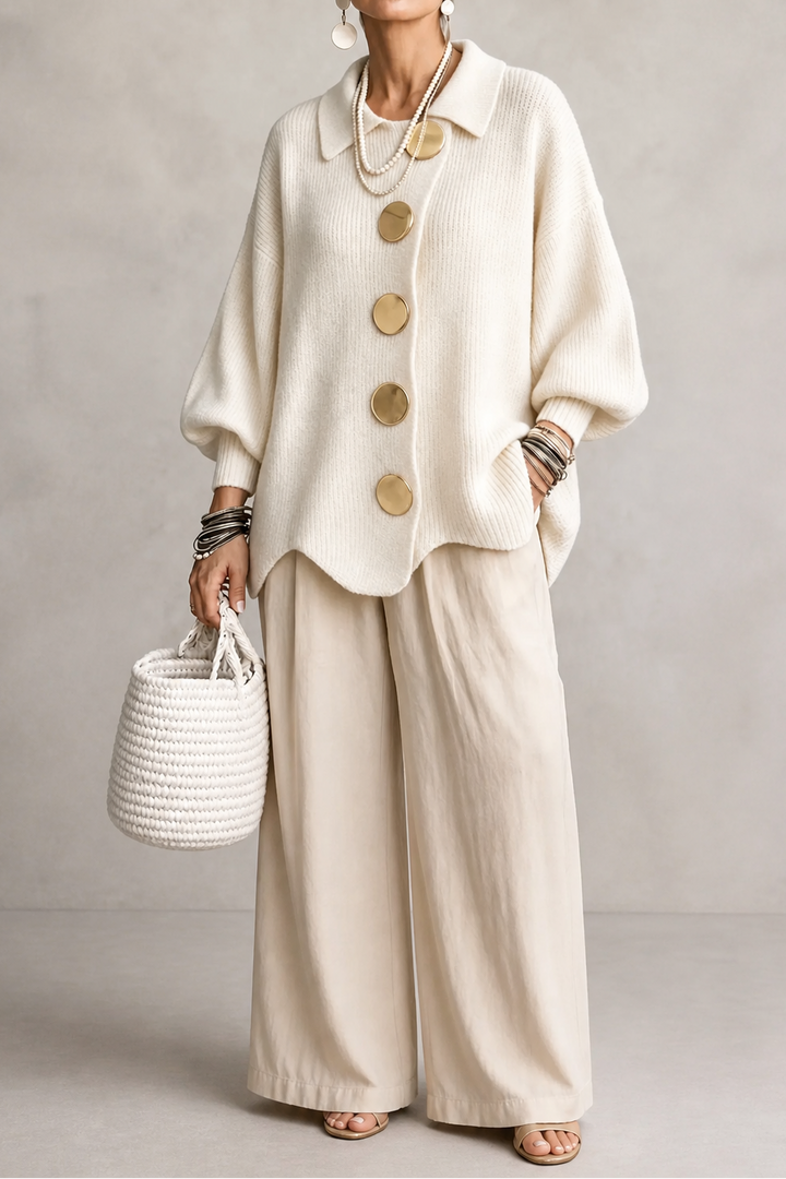 Primrose | Women's Oversized Scalloped-Hem Button Cardigan