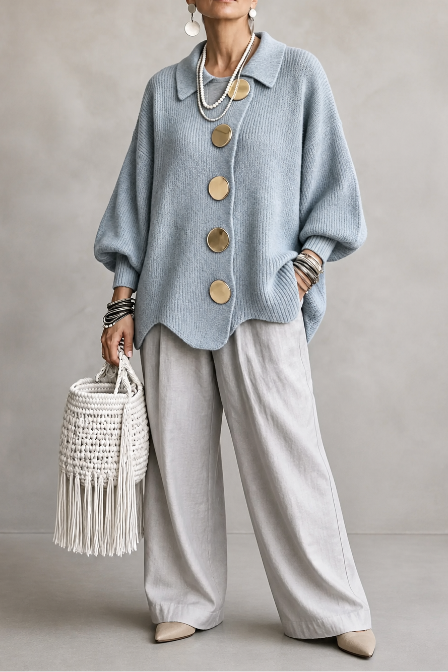 Primrose | Women's Oversized Scalloped-Hem Button Cardigan