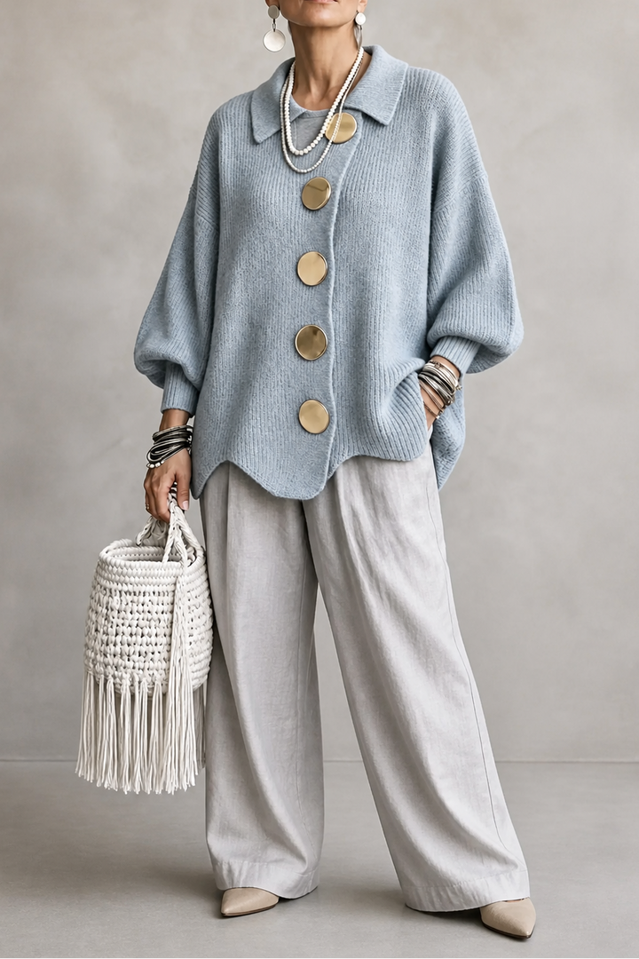 Primrose | Women's Oversized Scalloped-Hem Button Cardigan