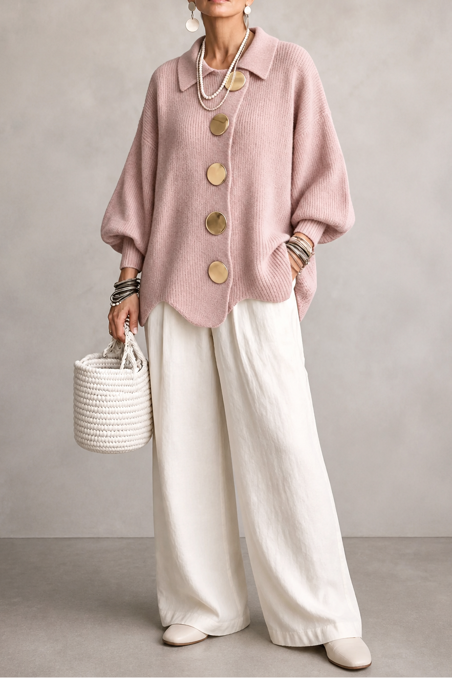 Primrose | Women's Oversized Scalloped-Hem Button Cardigan