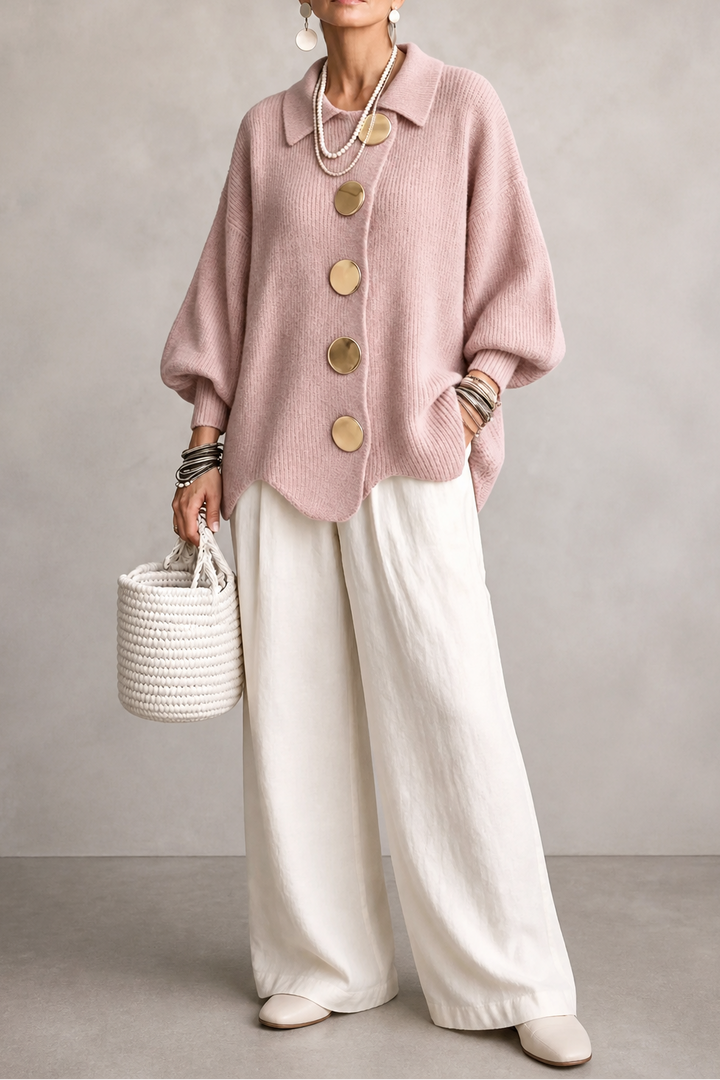 Primrose | Women's Oversized Scalloped-Hem Button Cardigan
