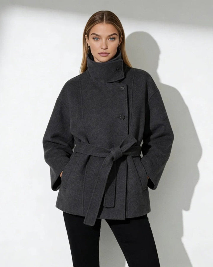 Marguerite | Women's Belted Funnel Neck Wool Coat