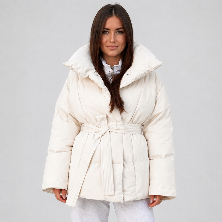 Noelle | Women's Belted Stand-Collar Puffer Coat