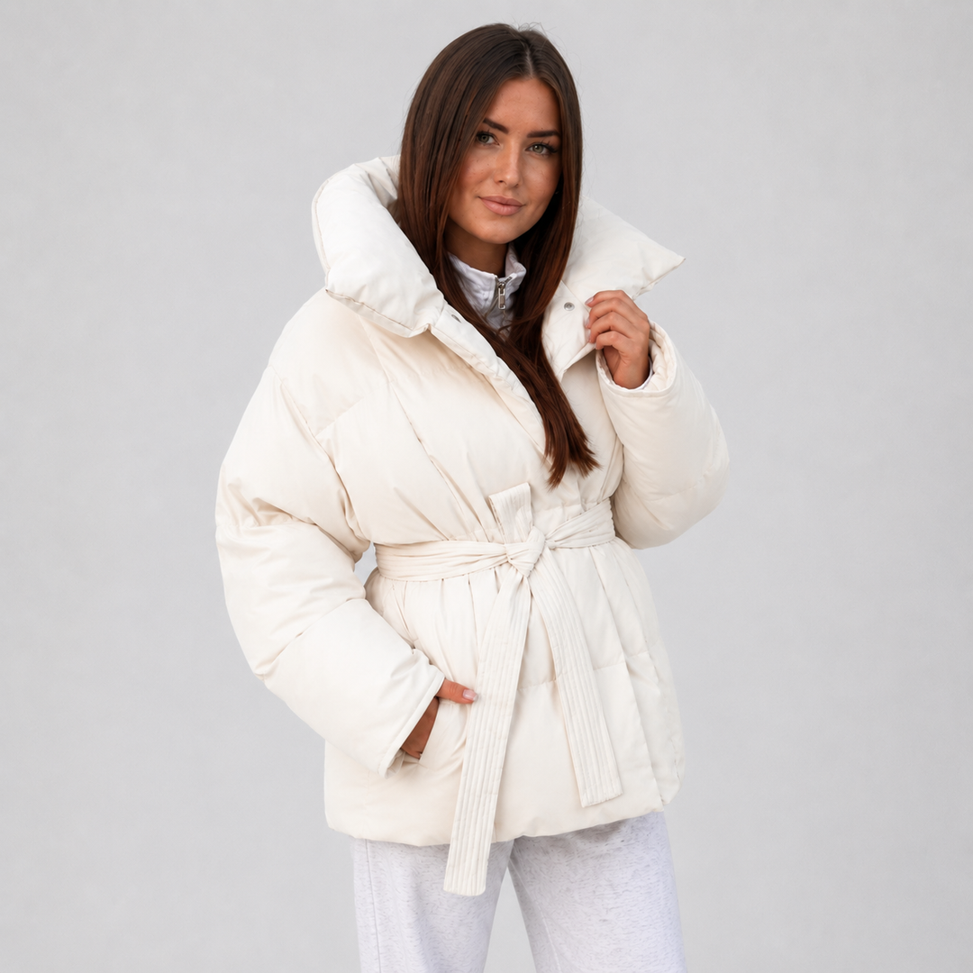 Noelle | Women's Belted Stand-Collar Puffer Coat