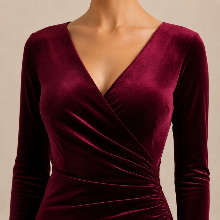 Valentina | Women's Ruched Velvet Wrap Dress