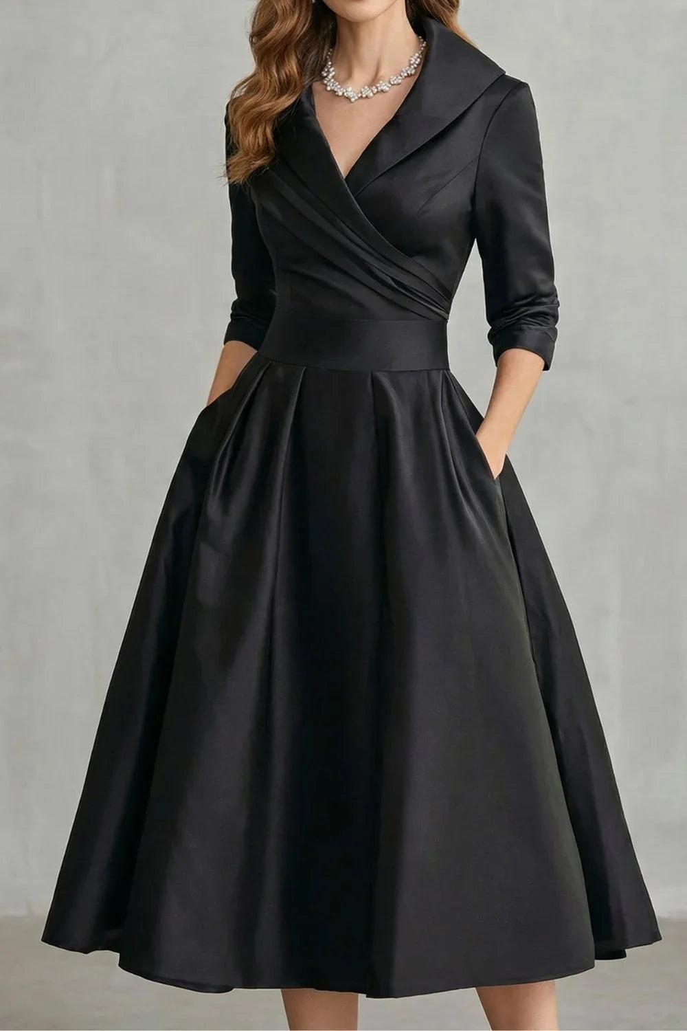 Arden | Women's Draped Collar Midi Dress