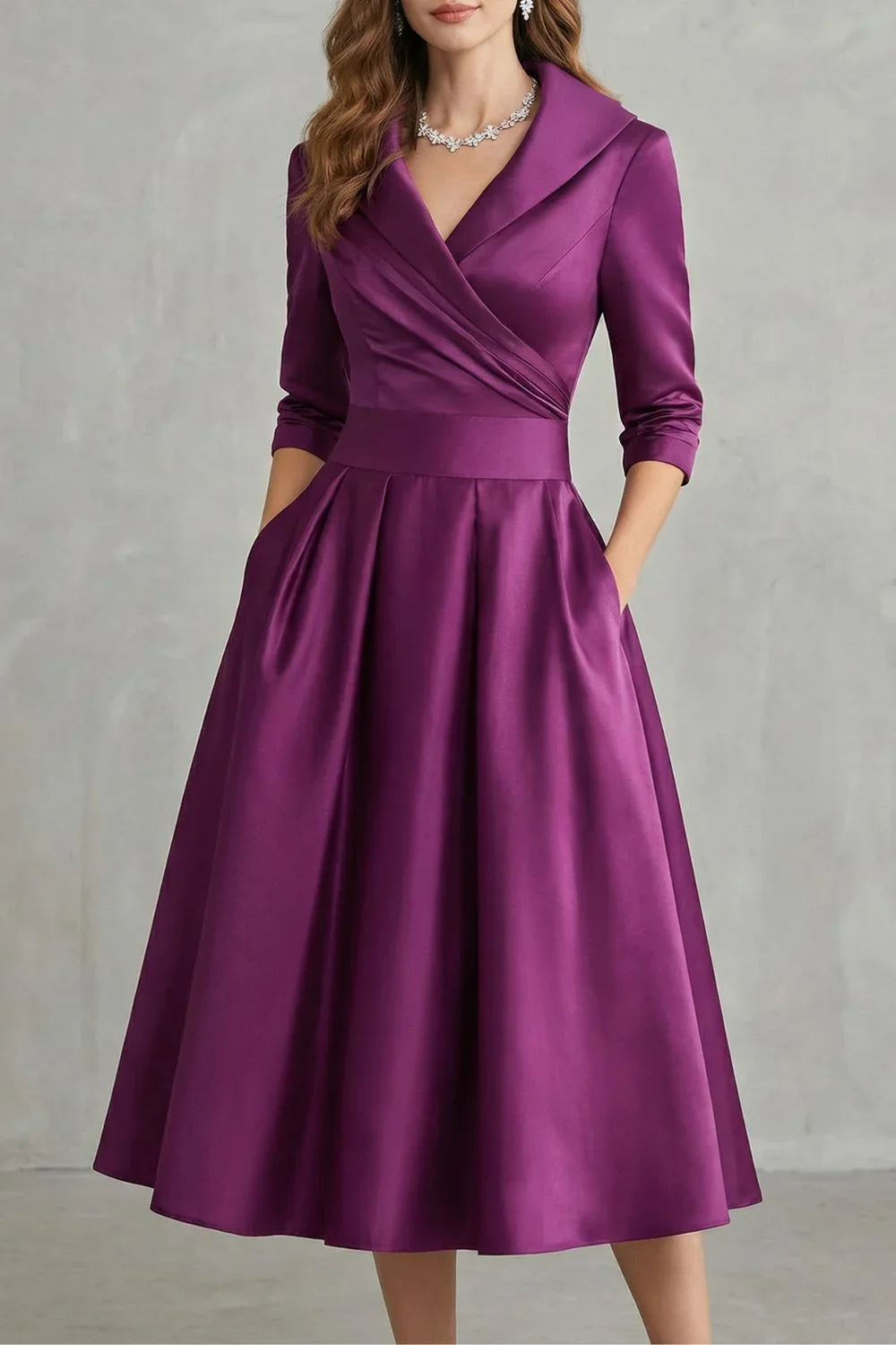 Arden | Women's Draped Collar Midi Dress