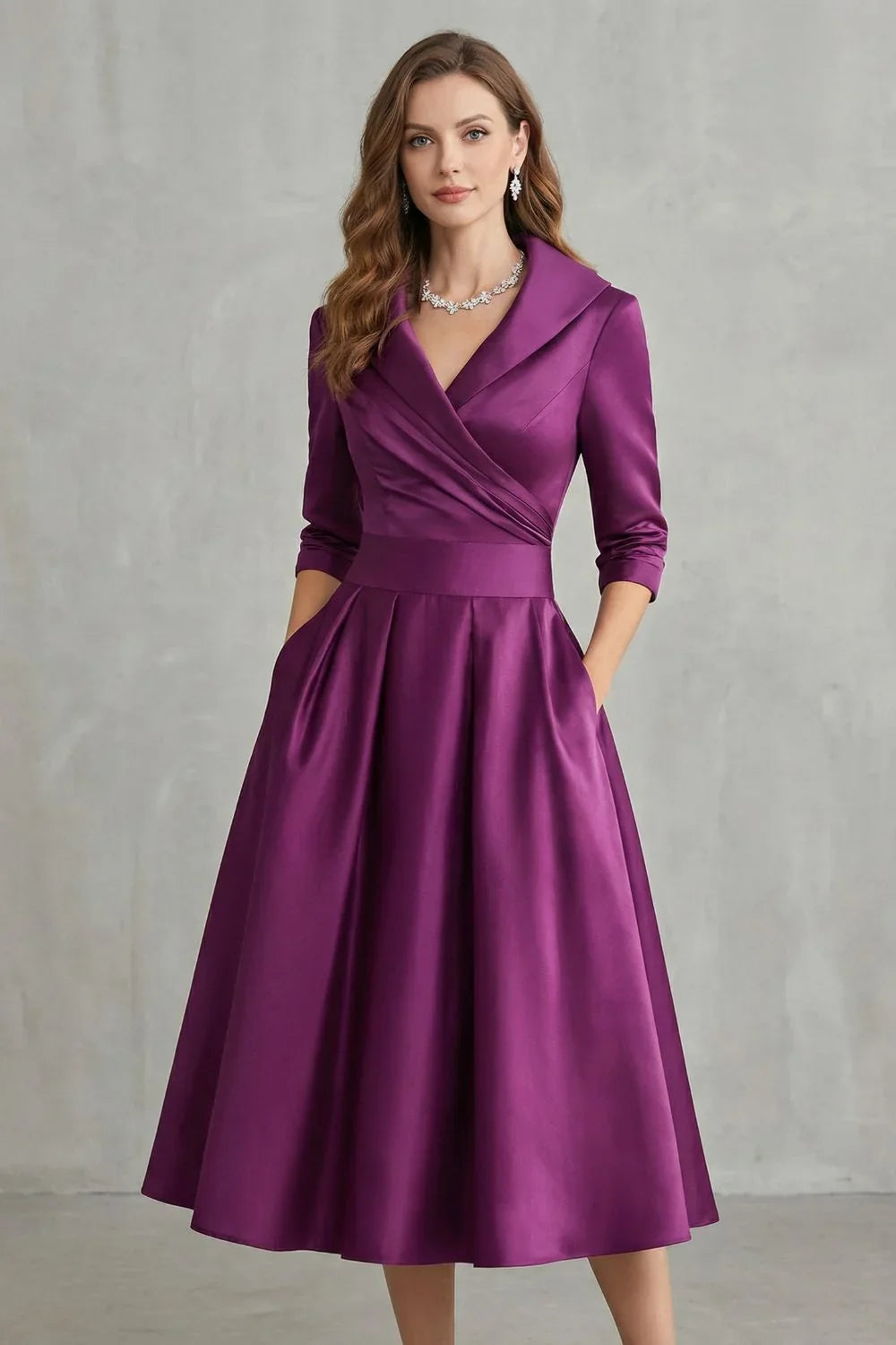 Arden | Women's Draped Collar Midi Dress