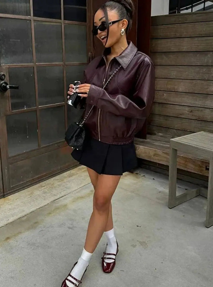 Cora | Women's Faux Leather Bomber Jacket
