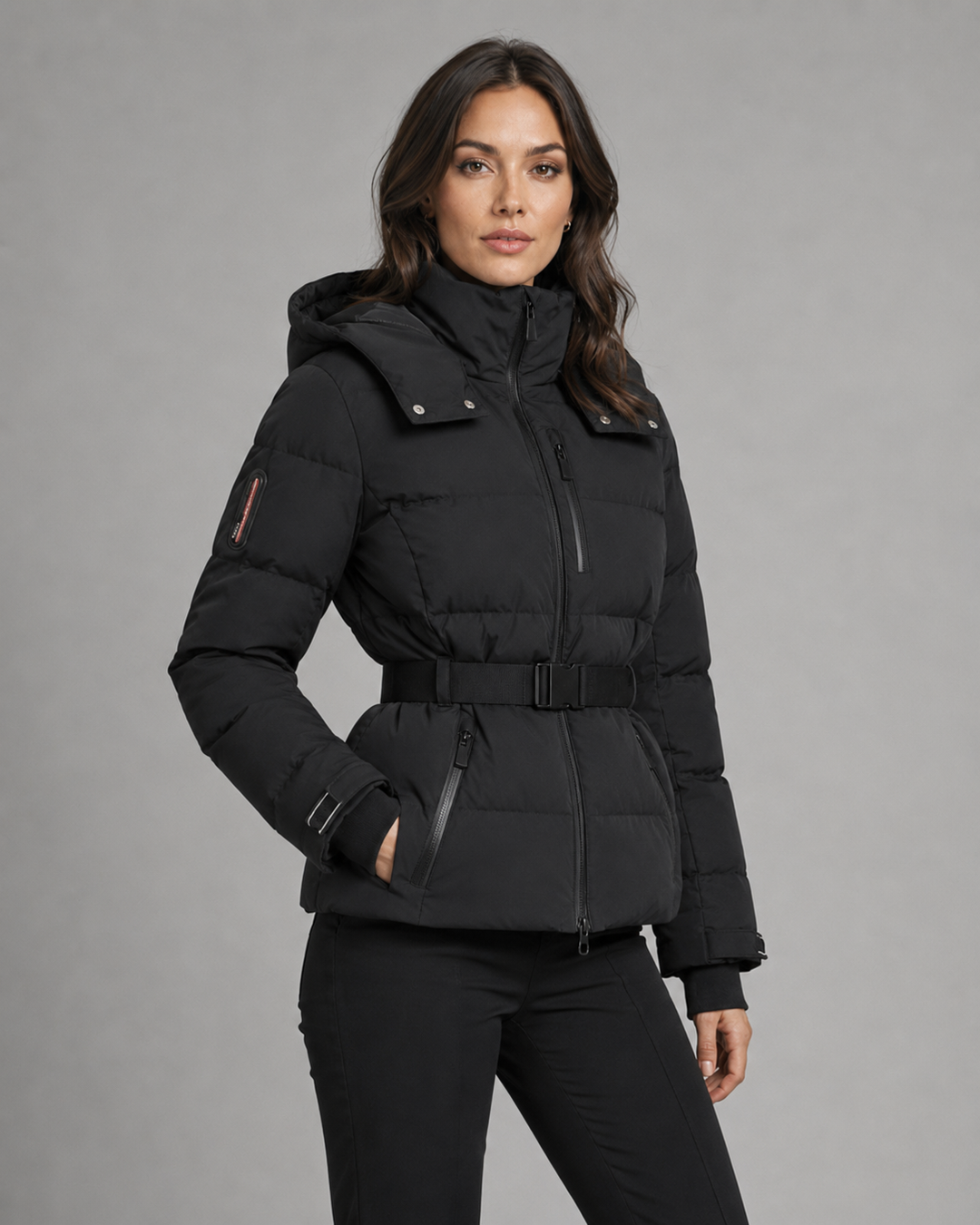 Rowena | Women's Belted Puffer Jacket with Detachable Hood
