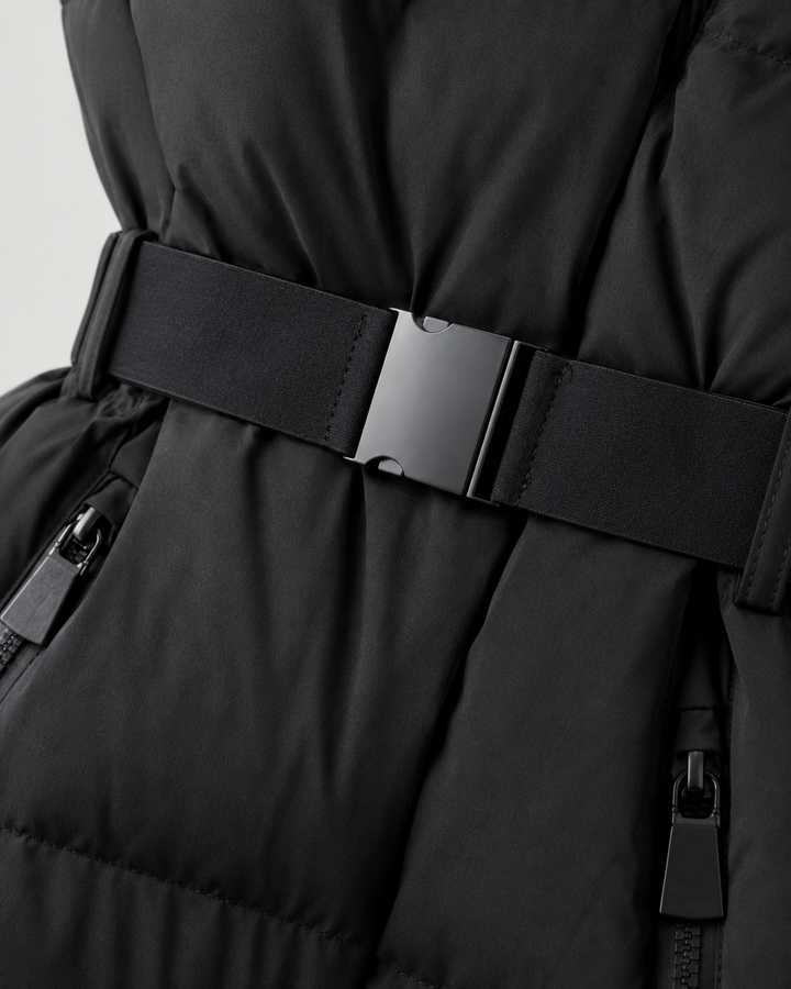 Rowena | Women's Belted Puffer Jacket with Detachable Hood