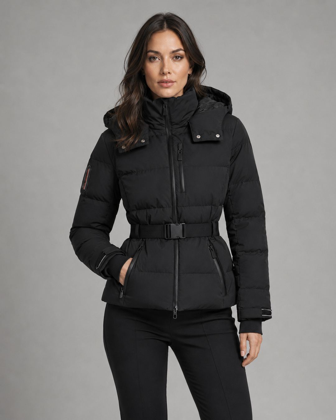 Rowena | Women's Belted Puffer Jacket with Detachable Hood