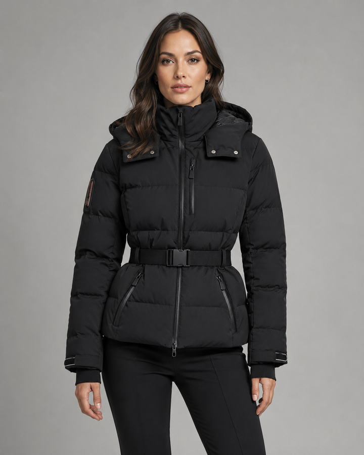 Rowena | Women's Belted Puffer Jacket with Detachable Hood