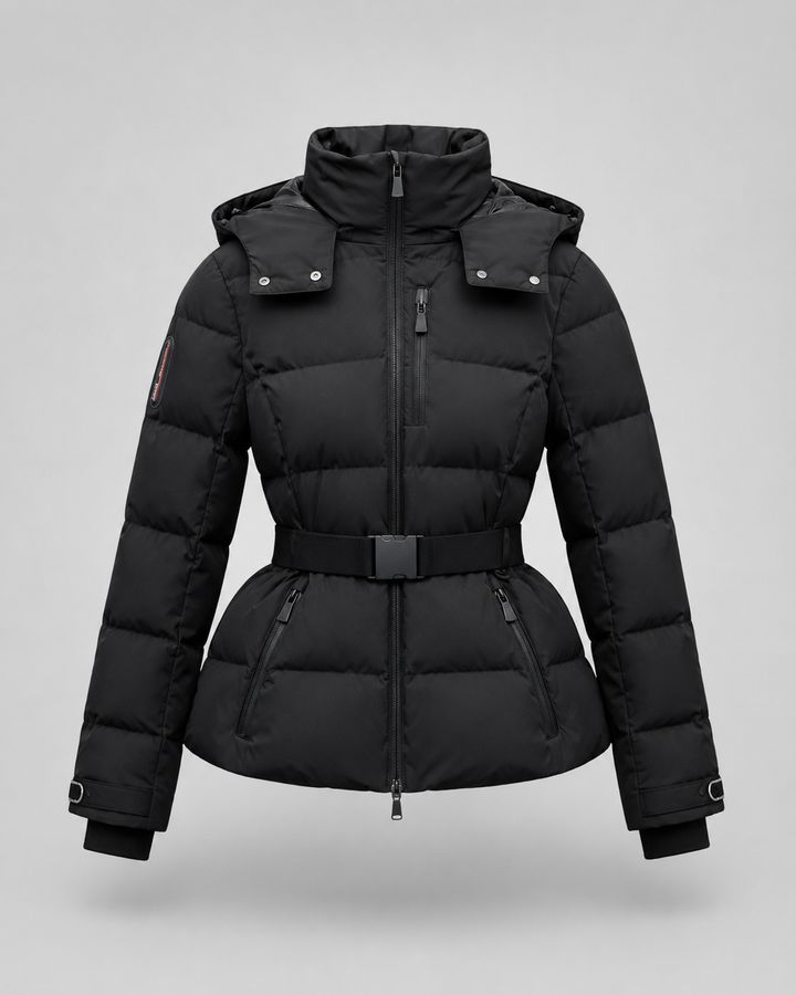 Rowena | Women's Belted Puffer Jacket with Detachable Hood