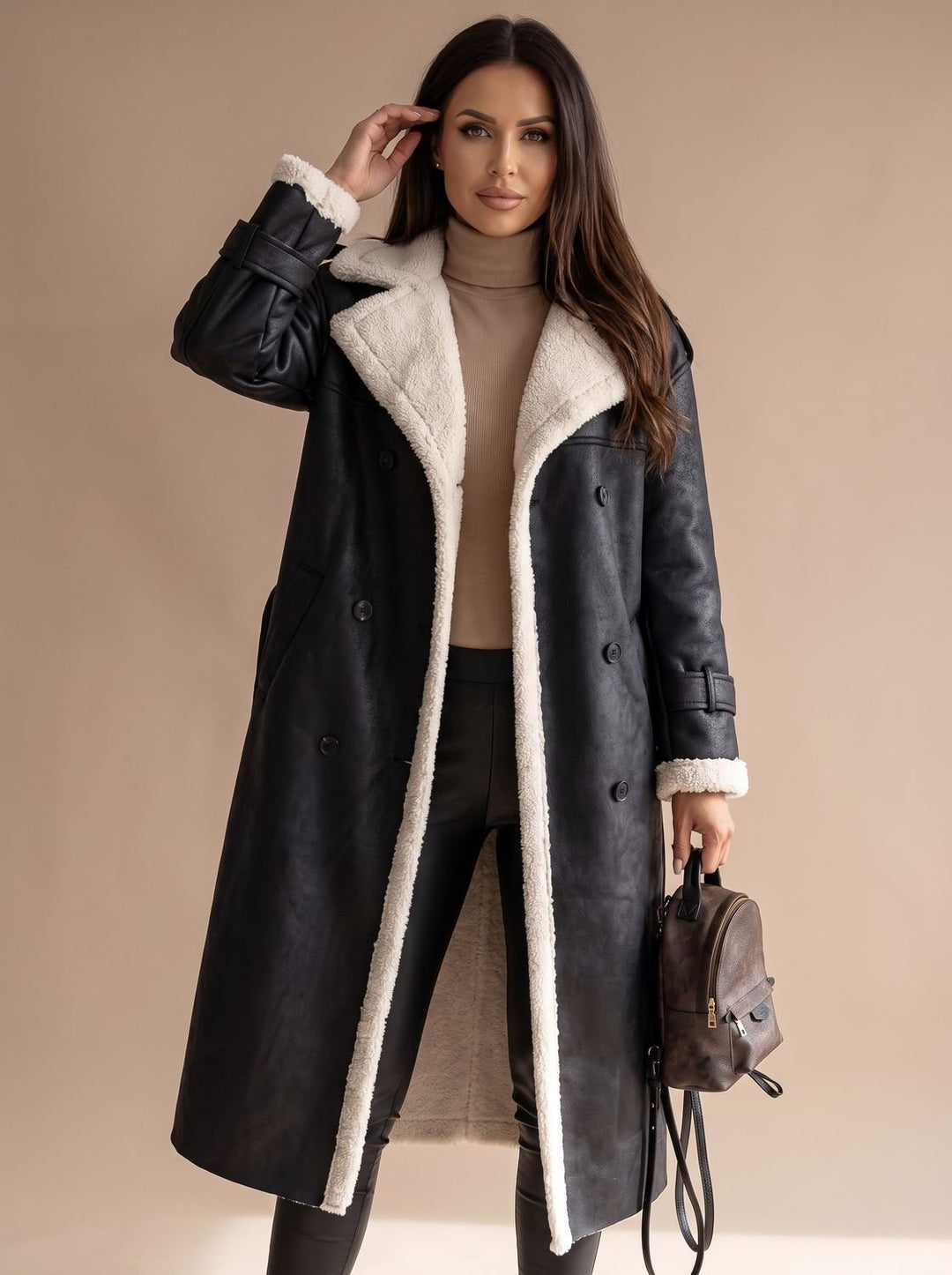 Nadia | Women's Belted Faux Leather Coat