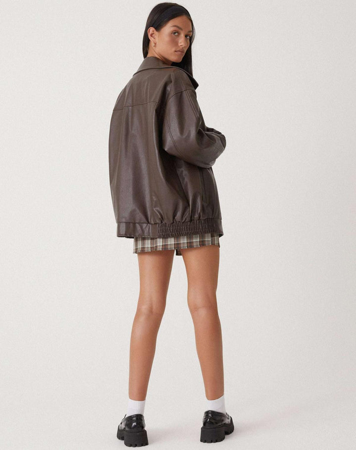 Isla | Women's Oversized Faux Leather Bomber Jacket