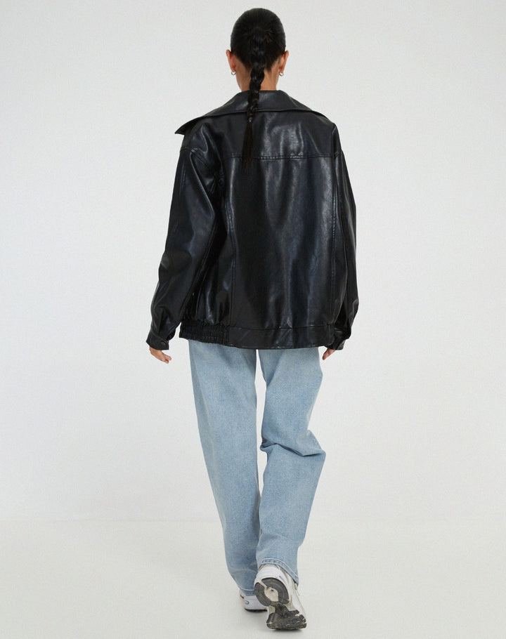 Isla | Women's Oversized Faux Leather Bomber Jacket