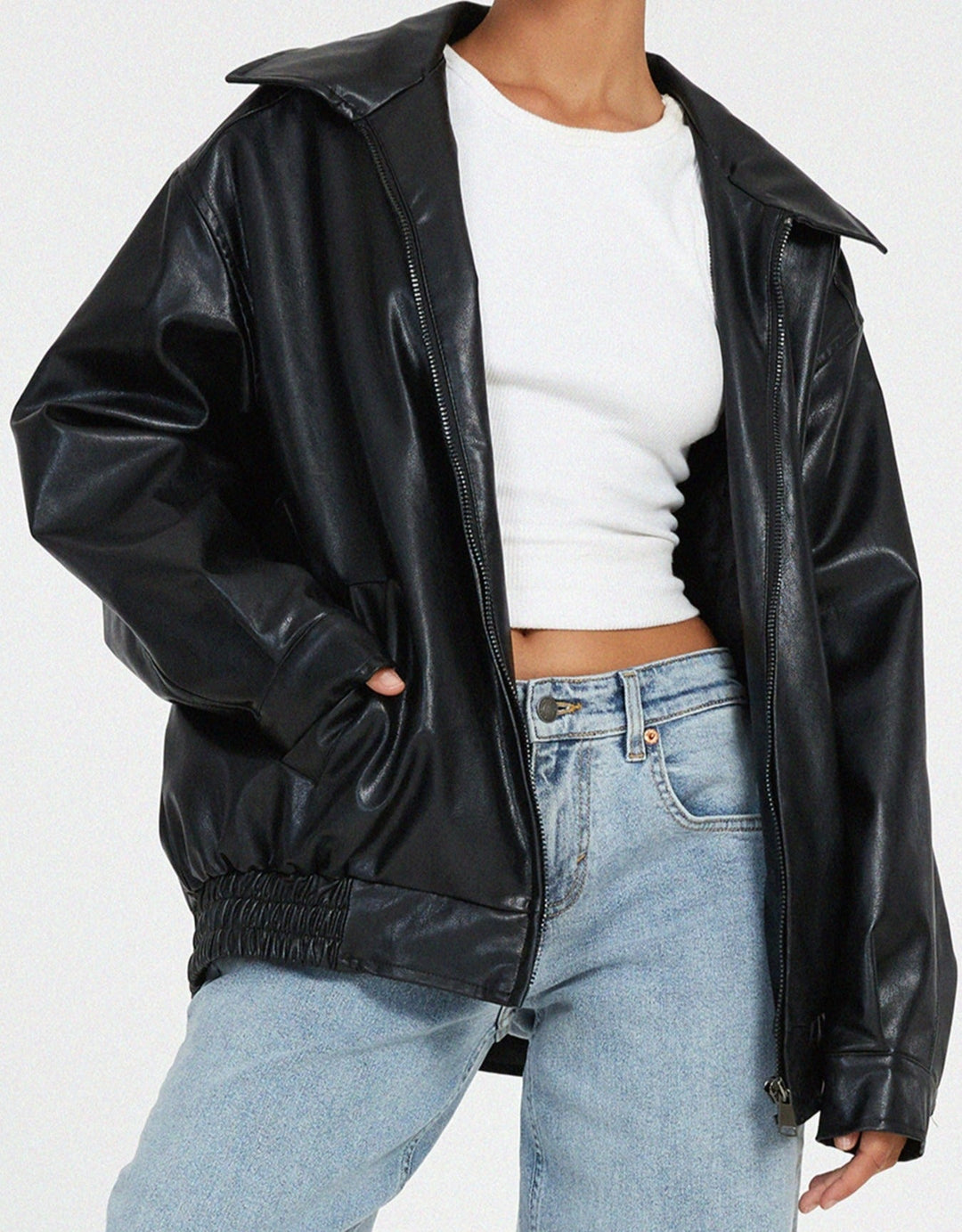 Isla | Women's Oversized Faux Leather Bomber Jacket