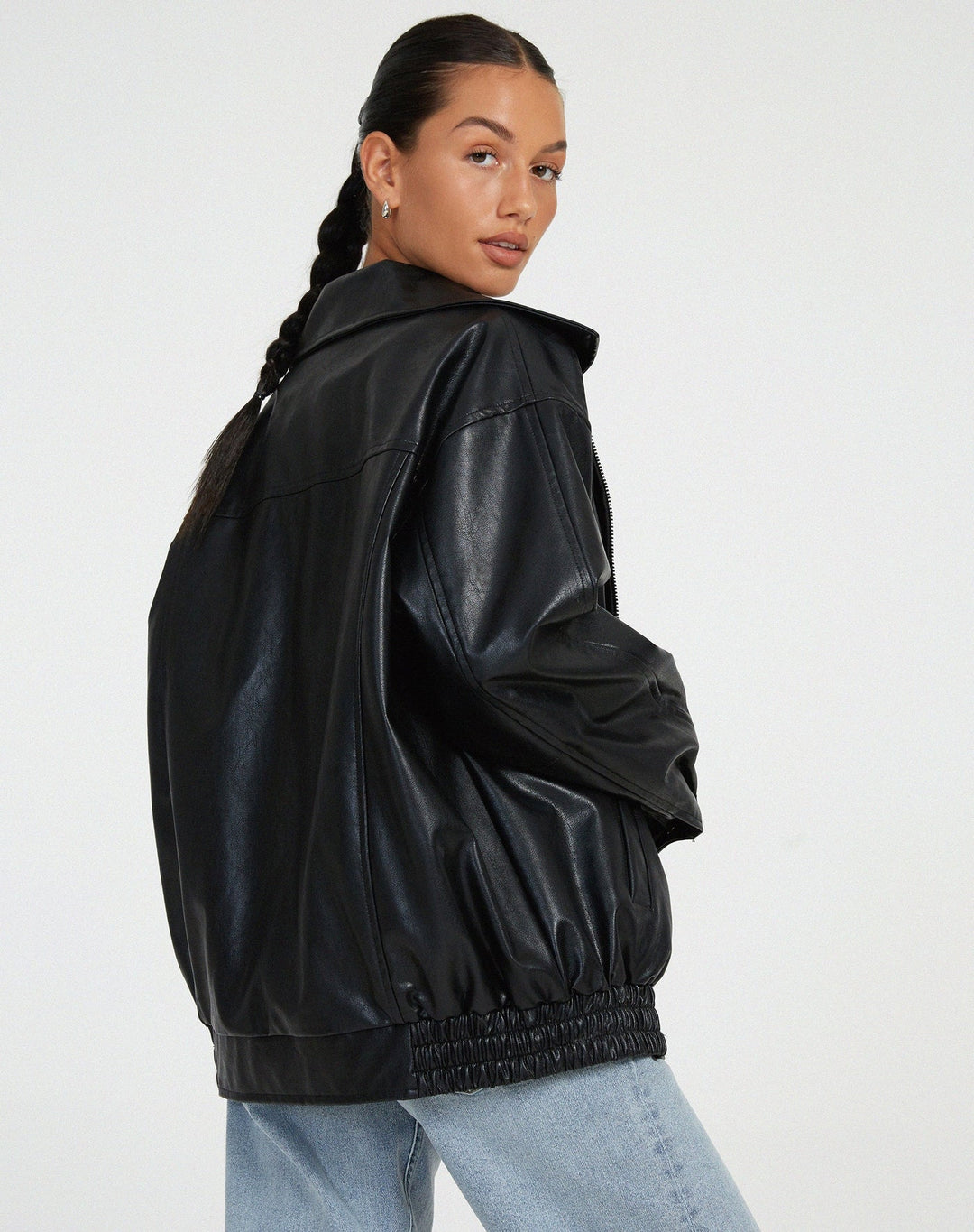 Isla | Women's Oversized Faux Leather Bomber Jacket
