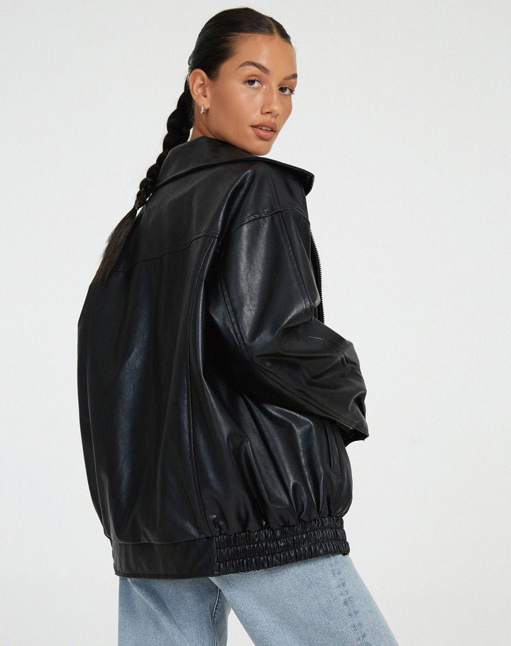 Isla | Women's Oversized Faux Leather Bomber Jacket