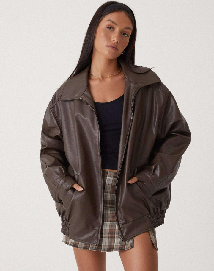 Isla | Women's Oversized Faux Leather Bomber Jacket