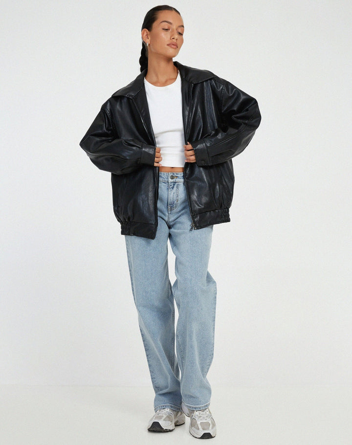 Isla | Women's Oversized Faux Leather Bomber Jacket